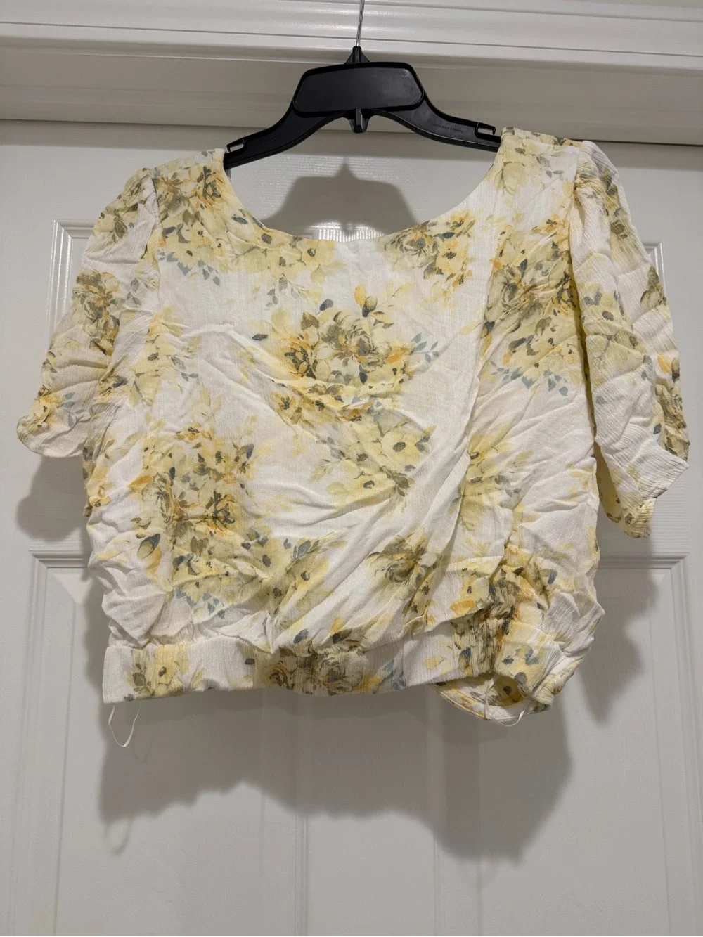 Abercrombie & Fitch White and Yellow Floral Twist-Front Crop Top
